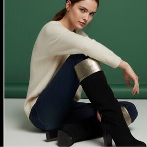 Suede Black and Gold Knee-High Boots